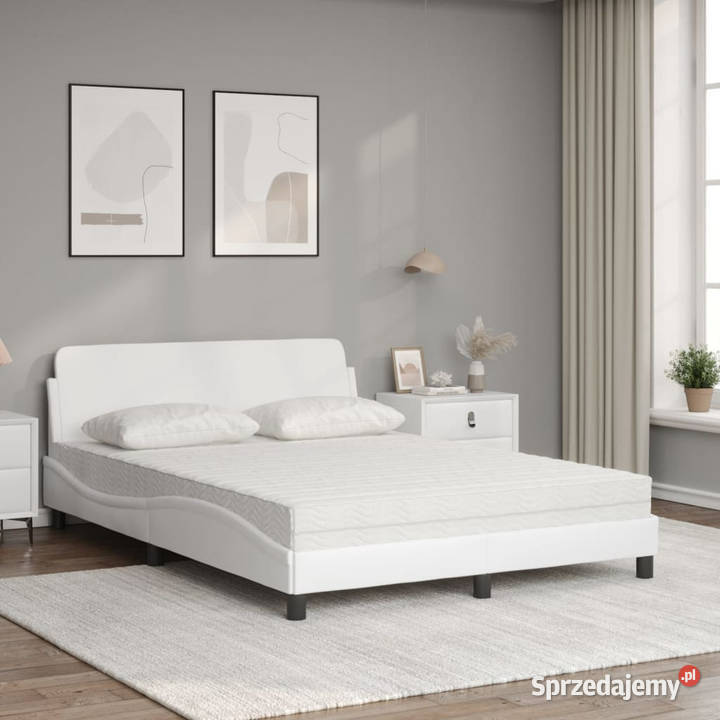 Łóżko z materacem białe sztuczna skóra 140x200 mazowieckie Warszawa sprzedam