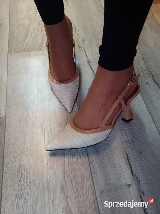 3940 Kremowo beżowe czółenka szpilki wieczorowe Kraków