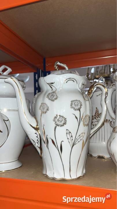 Dzbanek do kawy Bez sygnatury Biało złoty pomorskie Gdańsk