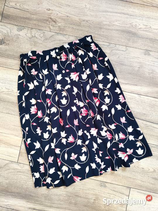 Granatowa Midi spódnica w kwiaty Vintage Floar Marks&Spencer Jasło sprzedam