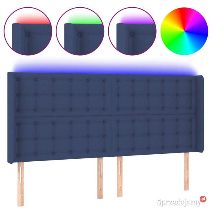 Zagłówek do łóżka z LED niebieski 183x16x118128 Ramy i stelaże Meble