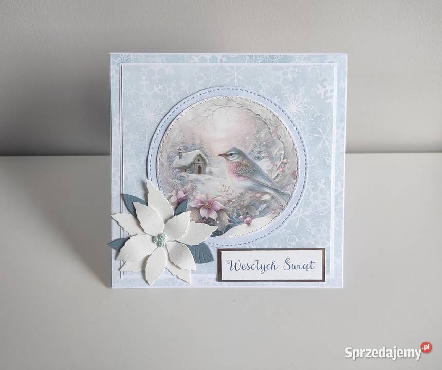 Kartka ręcznie robiona Boże Narodzenie ptaszek