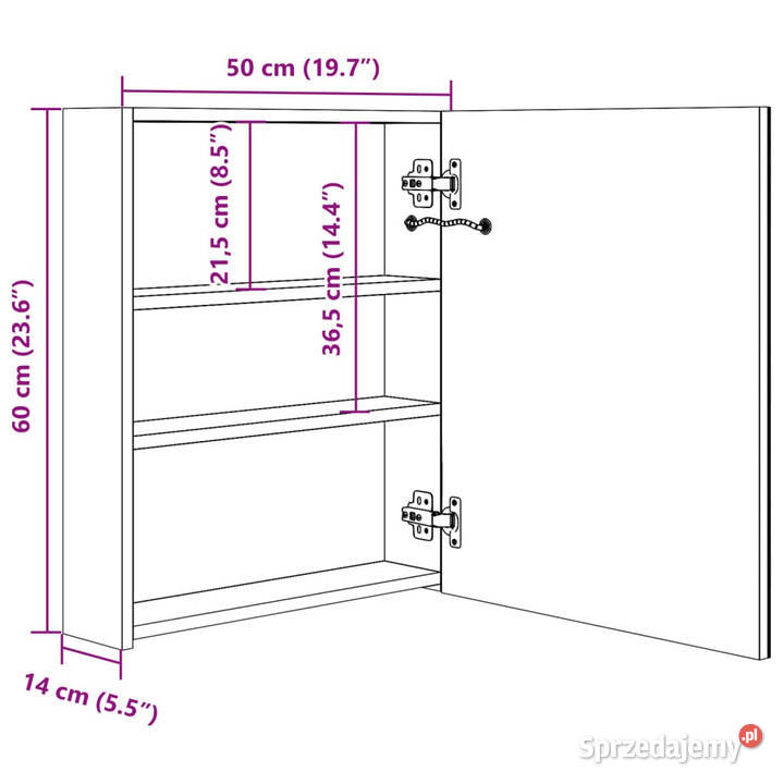 Szafka łazienkowa z lustrem i LED 50 x 135 x 60 Warszawa