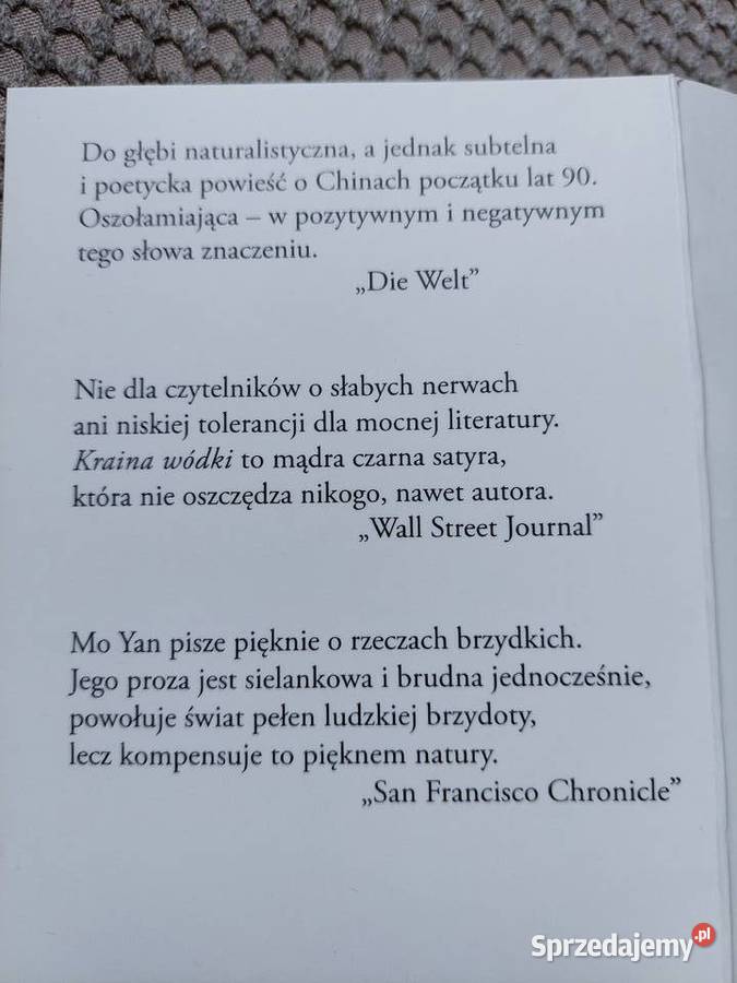 Kraina wódki Mo Yan ISBN 8374141557 Kraków sprzedam