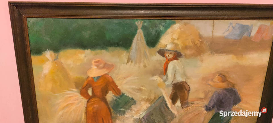 Obraz olej na płótnie żniwach A Siwecki Kraków sprzedam