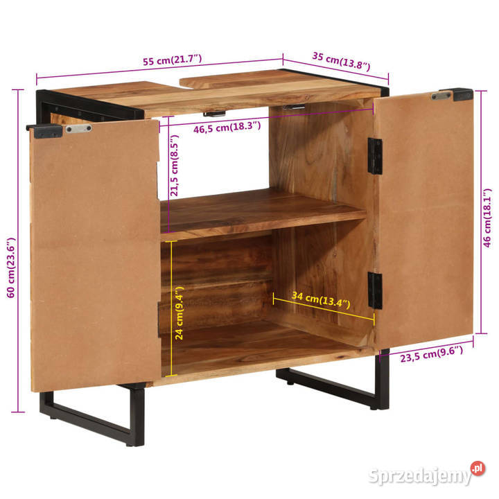 Szafka do łazienki 55x35x60 lite drewno akacjowe