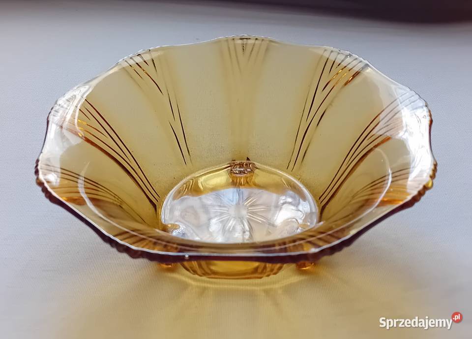 Brockwitz miodowa miska art deco na 3 nóżkach Koźminek