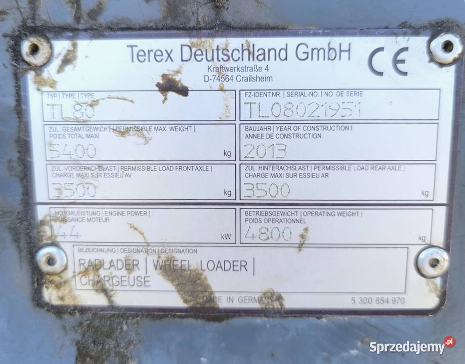 Terex ładowarka TL80 z silnikiem Deutz Pozostałe