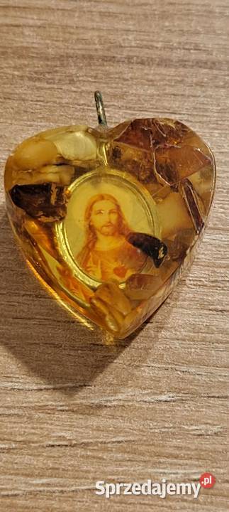 Bursztynowe serce medalik Maryja Jezus Kraków