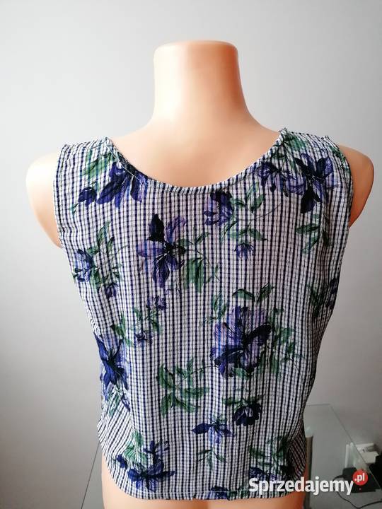 WALLISDAMSKI TOP BEZ RĘKAWÓW W KRATĘ KWIATY R38 Topy i koszulki łódzkie Łódź sprzedam