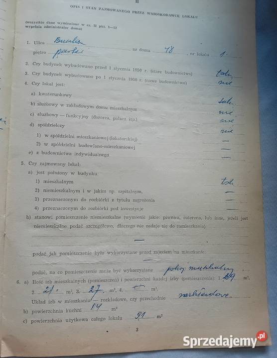 Dokument z PRL wniosek o przydział mieszkania Koźminek