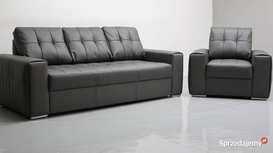 KOMPLET 31 sofy kanapy zestaw popielata skóra Poznań