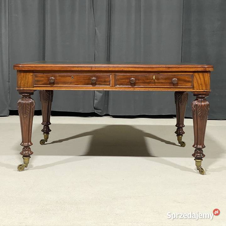 Antyczne biurko stół orzech skóra Anglia XIX w Meble zachodniopomorskie Budno