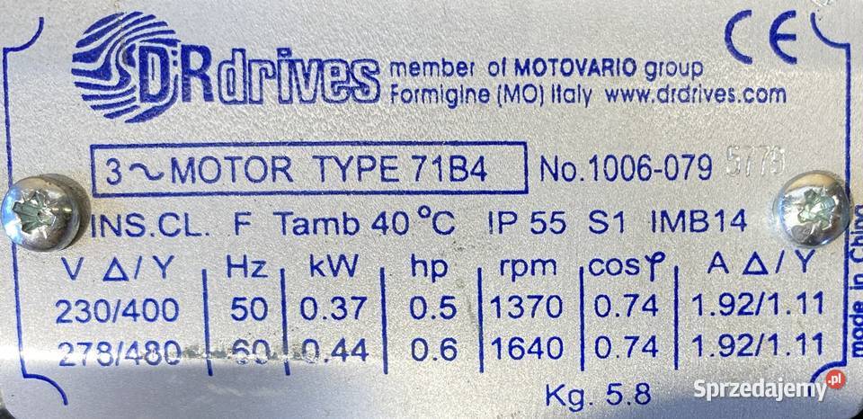 motoreduktor przekładnia 037kW 55obr 3fazowy Pigża