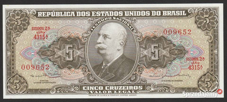 Brazylia 5 cruzeiros 1962 Branco stan bankowy Łódź