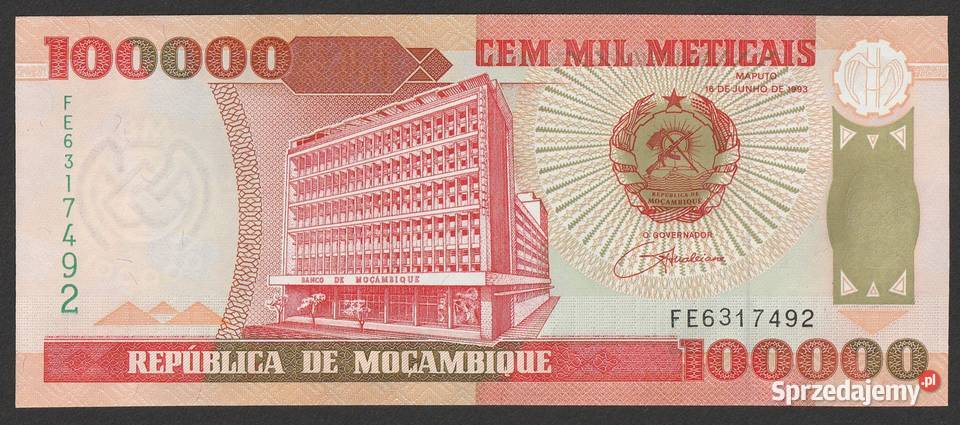 MOZAMBIK 100 000 METICAIS 1993 STAN BANKOWY UNC łódzkie Łódź