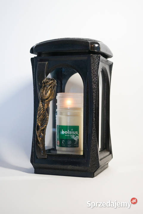 Czarny znicz żywiczny lampion retro motyw róży Częstochowa