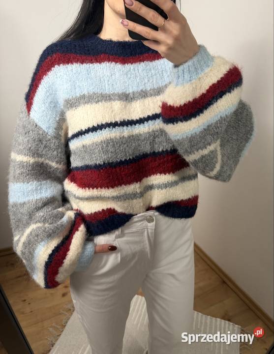 Miękki puszysty sweter w paski oversize rozmiar Swetry i golfy
