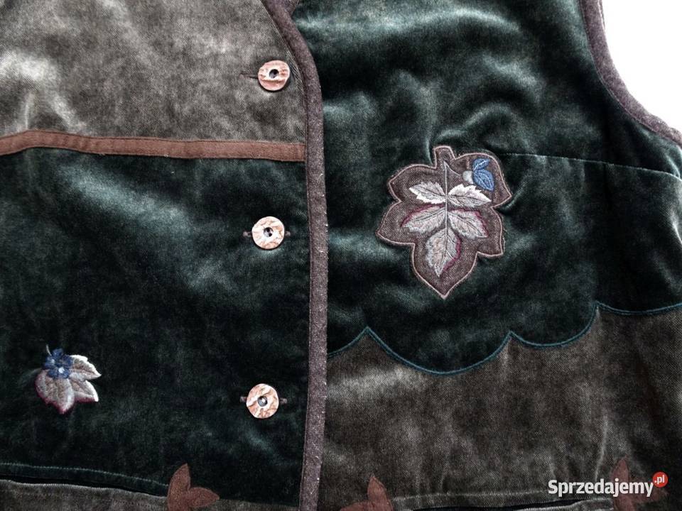 Kamizelka Aksamit Hafty vintage 42 44 zielona Nowy Sącz