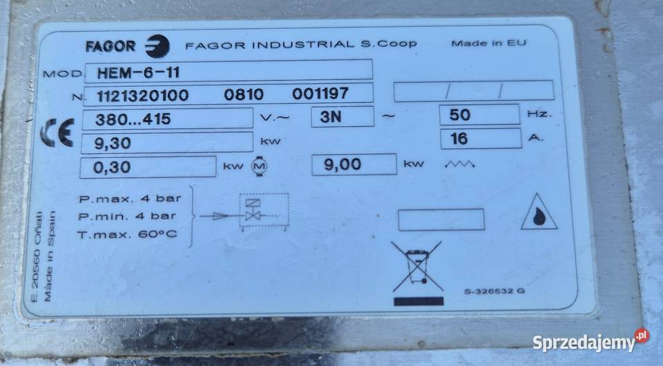 PIEC KONWEKCYJNO PAROWY FAGOR HEM 6 11 kujawsko-pomorskie Bydgoszcz