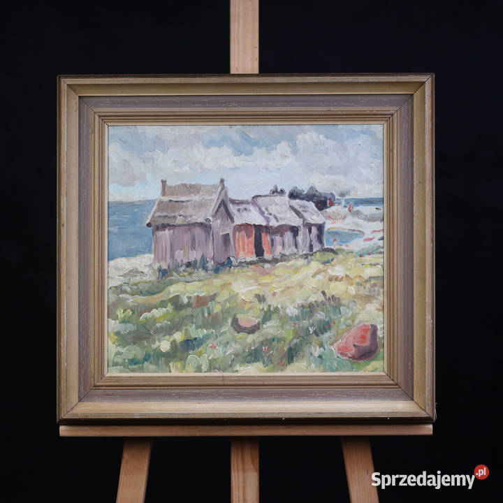 ARTexpert Obraz Olejny Nadmorski Pejzaż Chaty Dobrzany