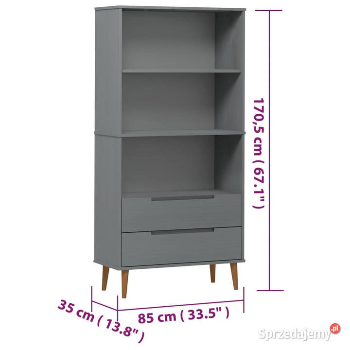 Szafka na książki MOLDE szara 85x35x1705 lita Regały Warszawa
