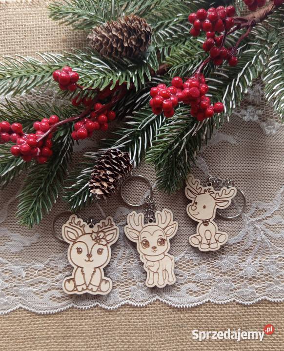 Drewniany brelok świąteczny renifer 3 wzory do Bełchatów