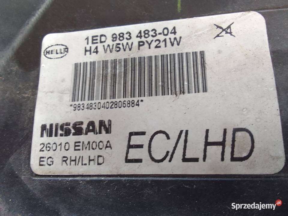 Lampa prawa Nissan Tida Europa 07