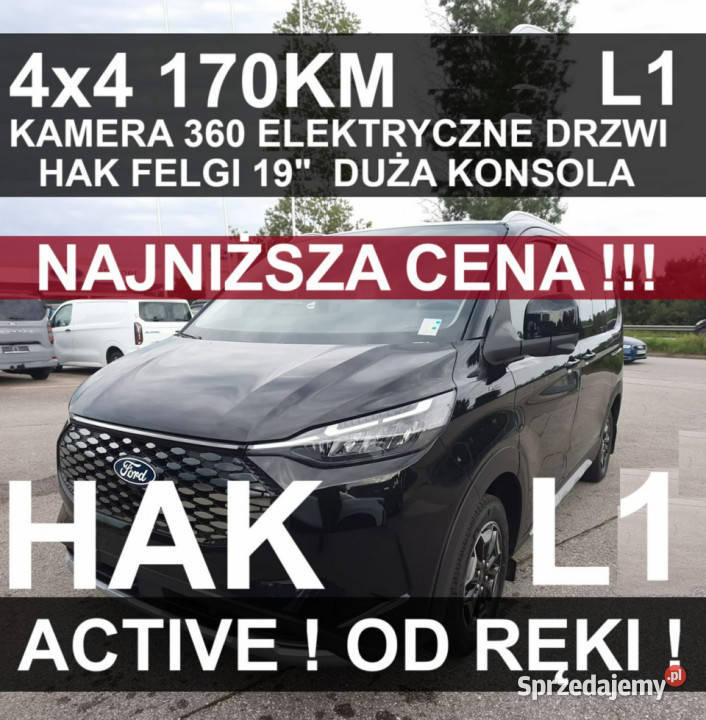 Ford Tourneo Custom L1 4x4 170 Kamera 360 Elektr 1km Tourneo Custom zachodniopomorskie Szczecinek