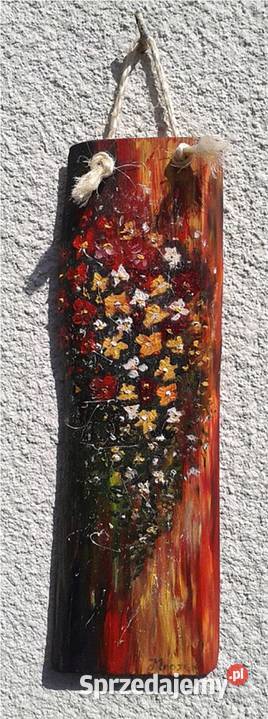 Obraz olejny na desce kwiaty Rydułtowy