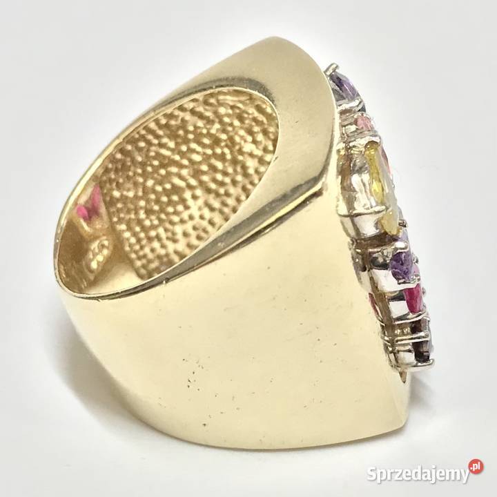 Złoty PIERŚCIONEK 585 14K bajkowy KAMIENIE cud Warszawa