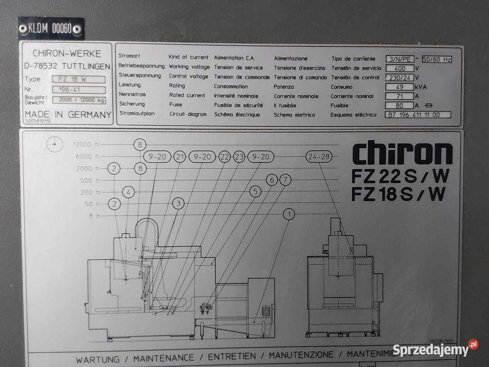 Centrum obróbcze CHIRON FZ 18 W 2000 r Strzelce Krajeńskie