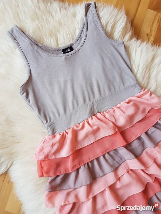 Morelowa sukienka z falbankami HM XS szary/srebrny Jasło