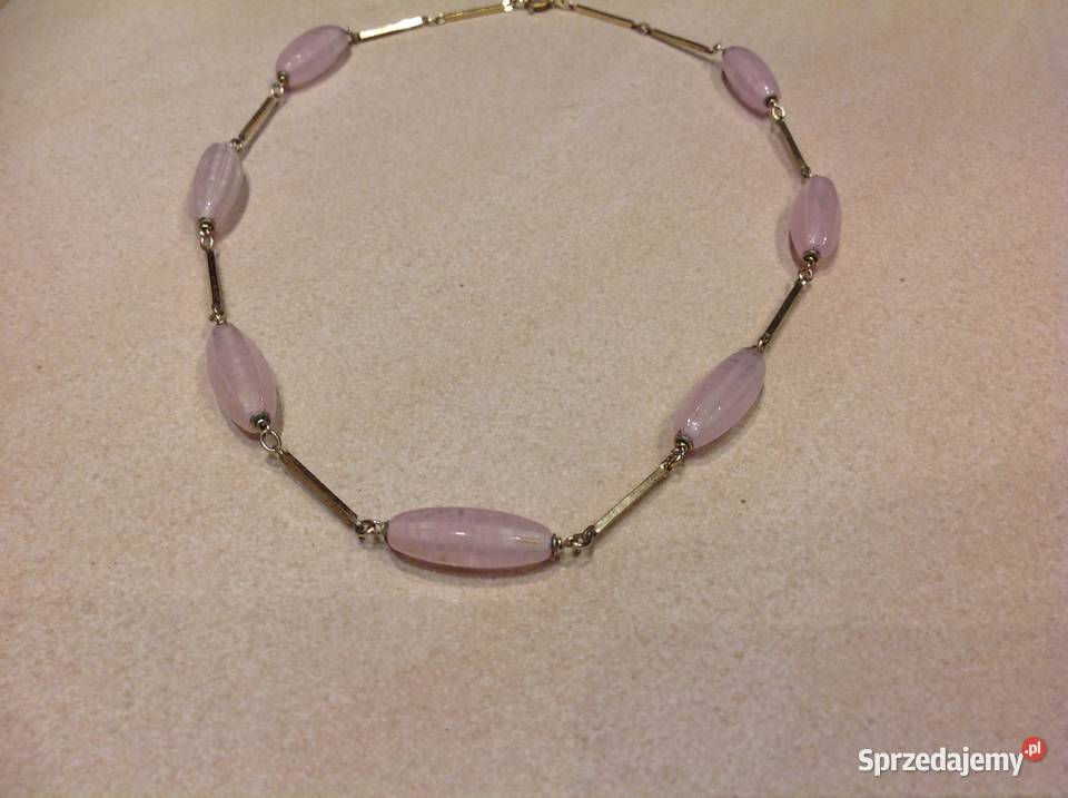 Vintage Naszyjnik Pozłacany Damski Różowy Kwarc Nowa Sól