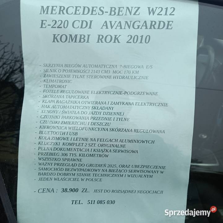 Mercedes Benz W212 kombi 2010 2200cm3 świętokrzyskie Opatów