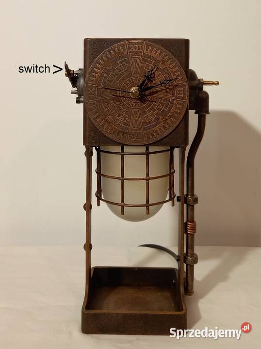 Lampa stołowa z zegarem Industrial steampunk