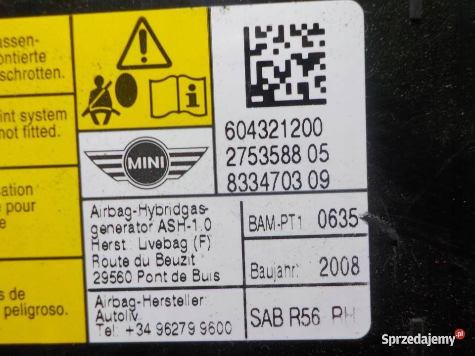 MINI CLUBMAN I R55 08r 5D AIRBAG poduszka fotela Suków sprzedam