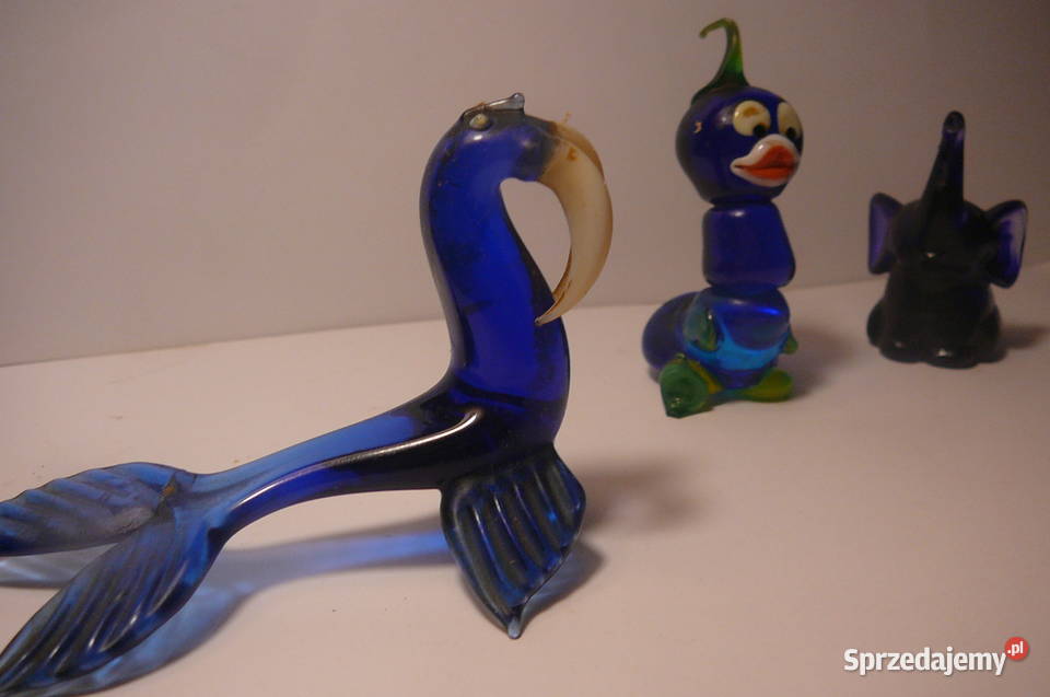 Małe figurki szklane słoń foka gąsienica Wrocław sprzedam