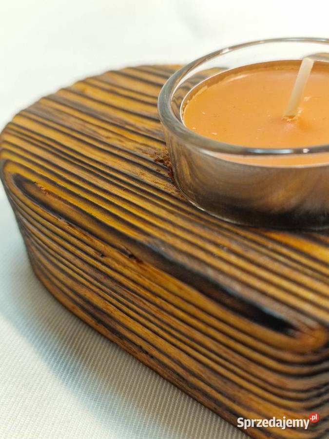 Świecznik drewniany serce koniakowy na tealight pomarańczowy warmińsko-mazurskie Sępopol