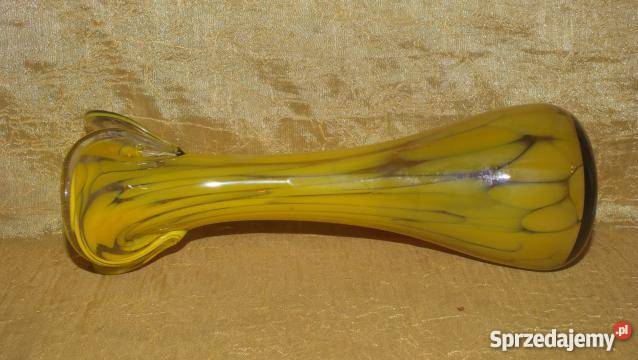 Piękny żółty wazon ze szkła artystycznego PRL Inowrocław sprzedam