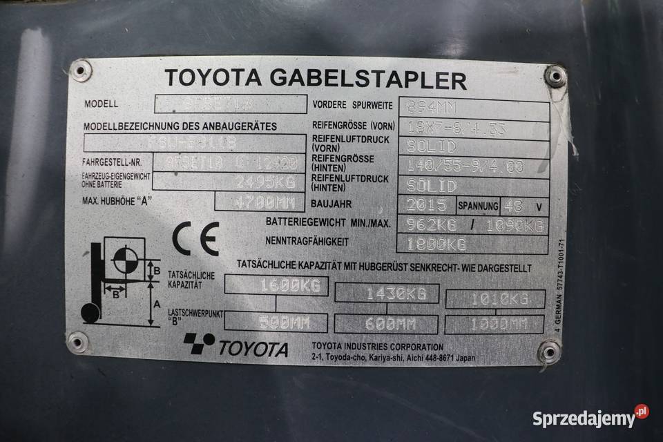 Wózek widłowy Toyota 8FBE18T triplex 47m 2015r Siedlce