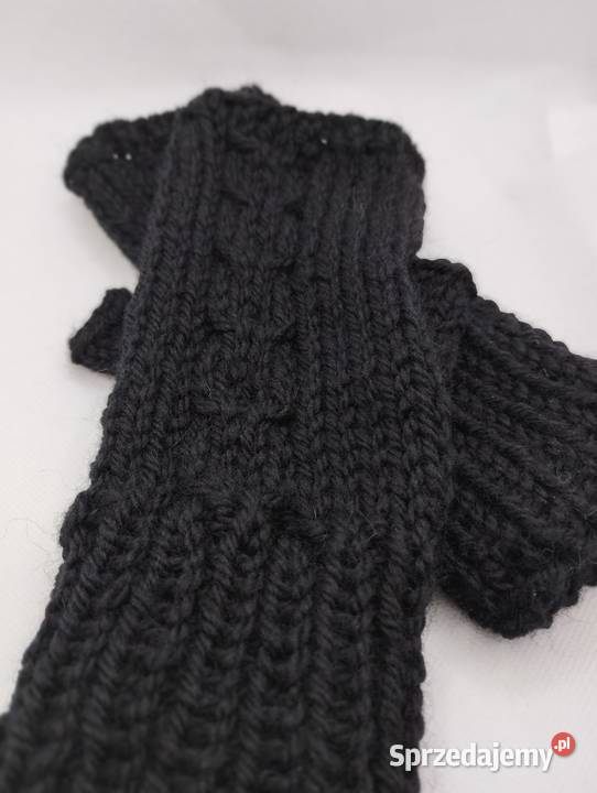 Czarne mitenki rękawiczki 100 wełna handmade Dodatki Olsztyn sprzedam