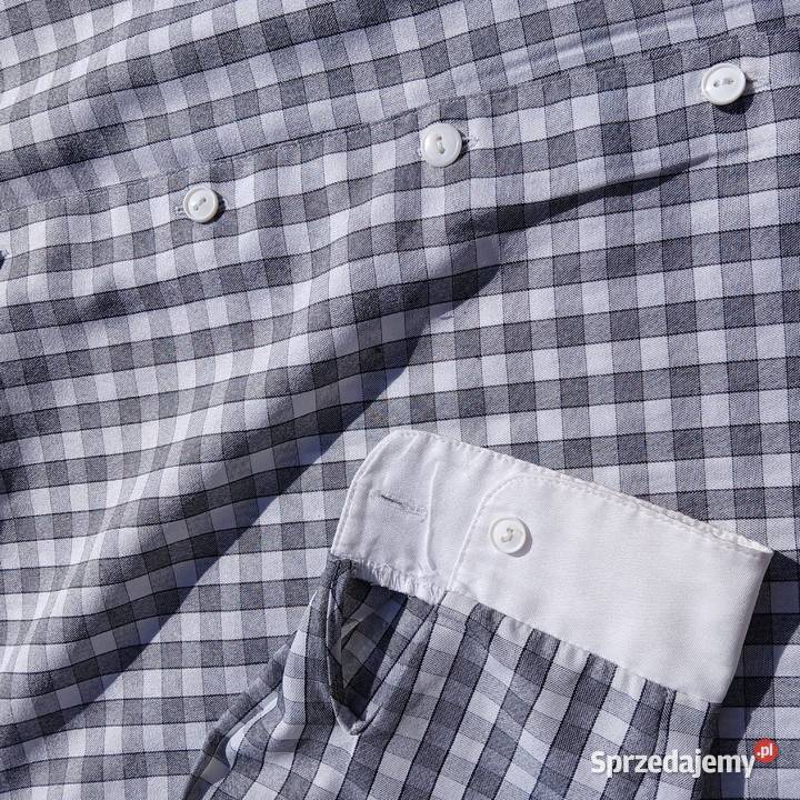 Koszula Szara kratka Biały kołnierzyk 38 40