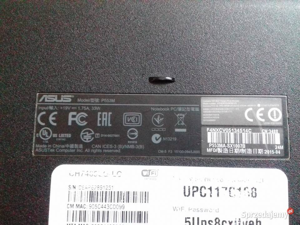 Laptop Asus P553M DDR3 4GB HDD 500GB Win10Home USB 3.0  Bydgoszcz