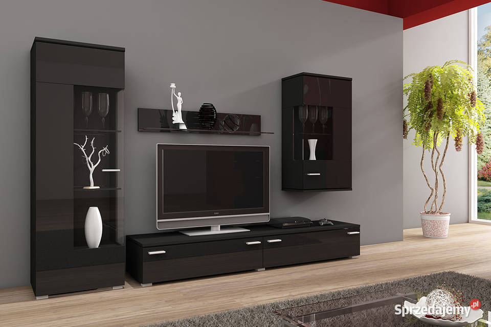 Meblościanka czarna na wysoki połysk LUXUS Jasienica Rosielna