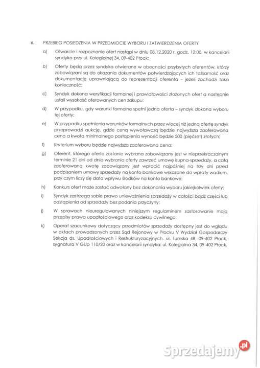Sprzedaż ruchomości z wolnej ręki syndyk masy Płock