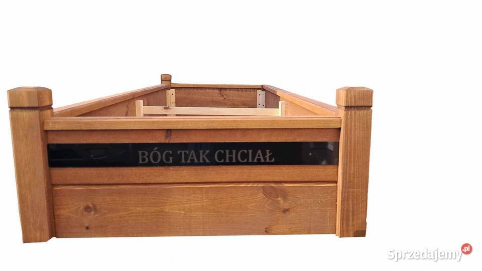 Drewniana obudowa grobu z sentaencja dibond Nowe Grodziczno