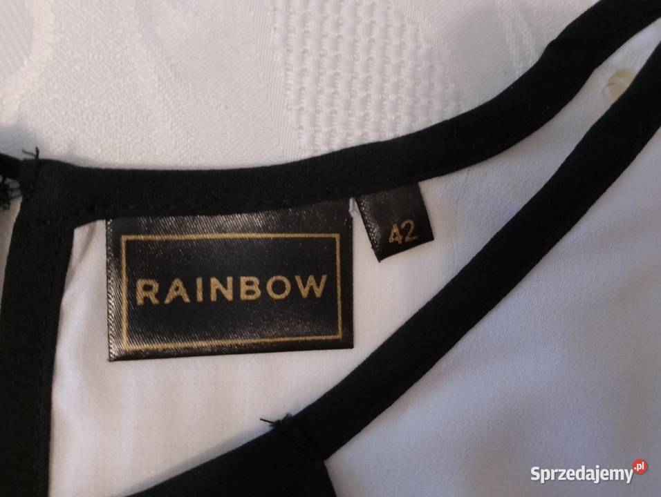 Biała BLUZKA z czarną koronką i kokardą długie Oborniki