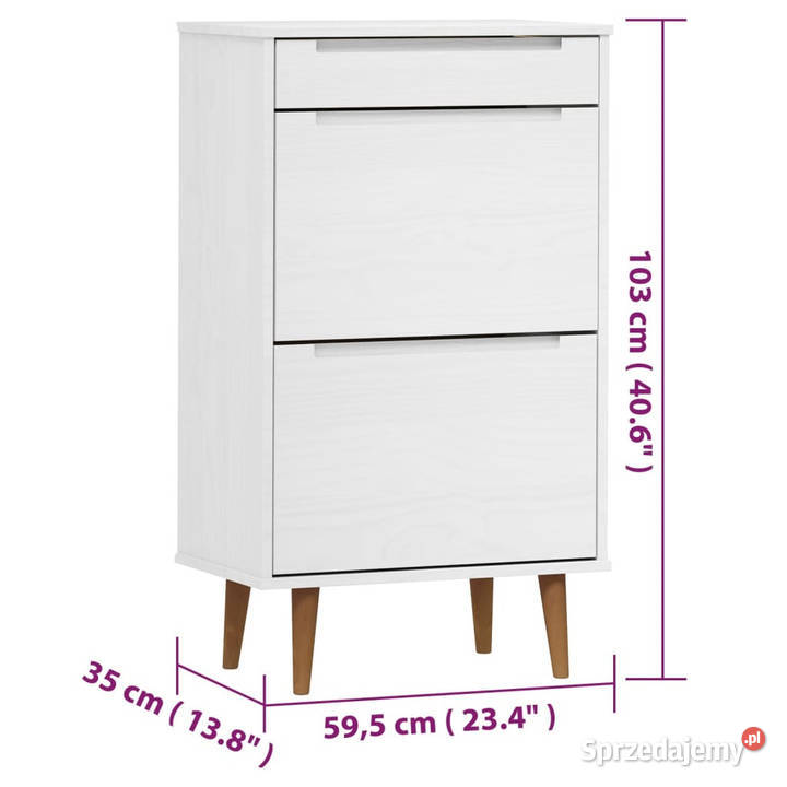 Szafka na buty MOLDE biała 595x35x103 lita sosna