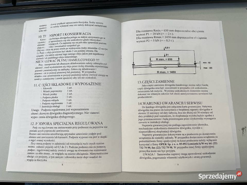 Dźwignik podnośnik kanałowy 13 ton Eskapol DKPH Stojadła